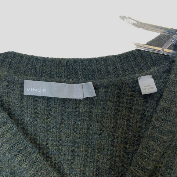 VINCE Side Slit Ribbed Wool Green Sweater SZ L - Picture 2 of 6